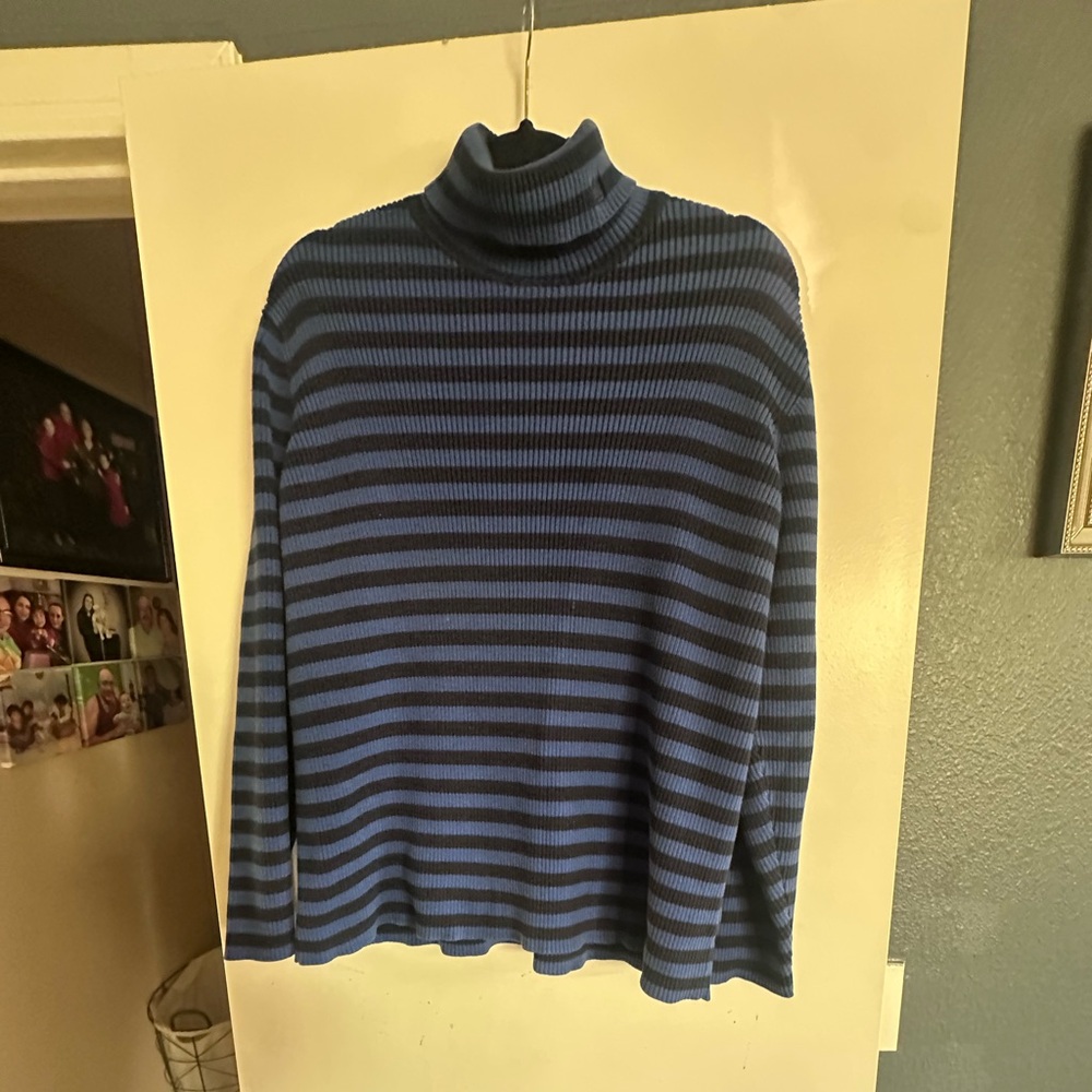 Lauren Ralph Lauren Blue and Black Striped Turtleneck